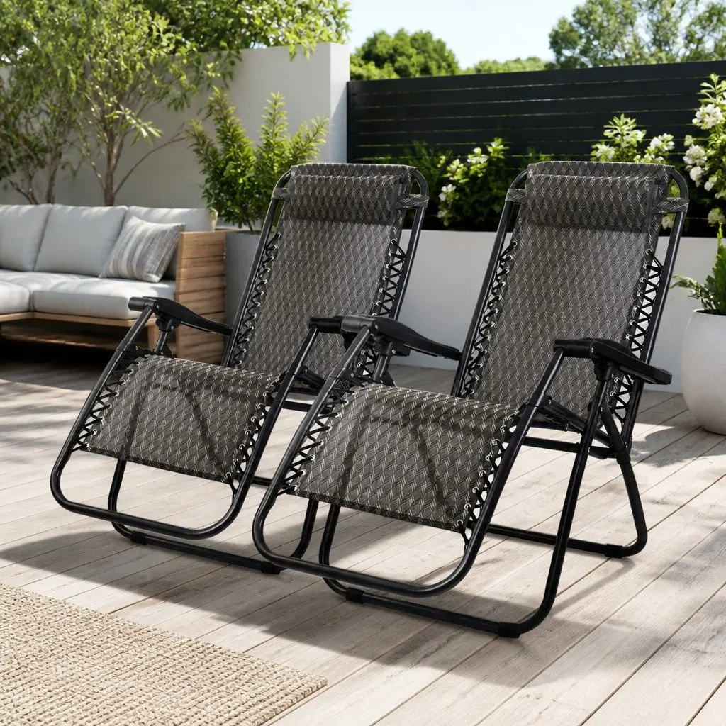 Zero Gravity Chair Outdoor Recliner Folding Adjustable Lounge 2 Piece Grey