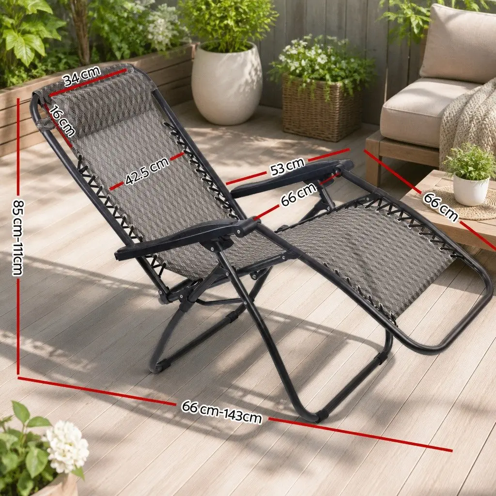 Zero Gravity Chair Outdoor Recliner Folding Adjustable Lounge 2 Piece Grey