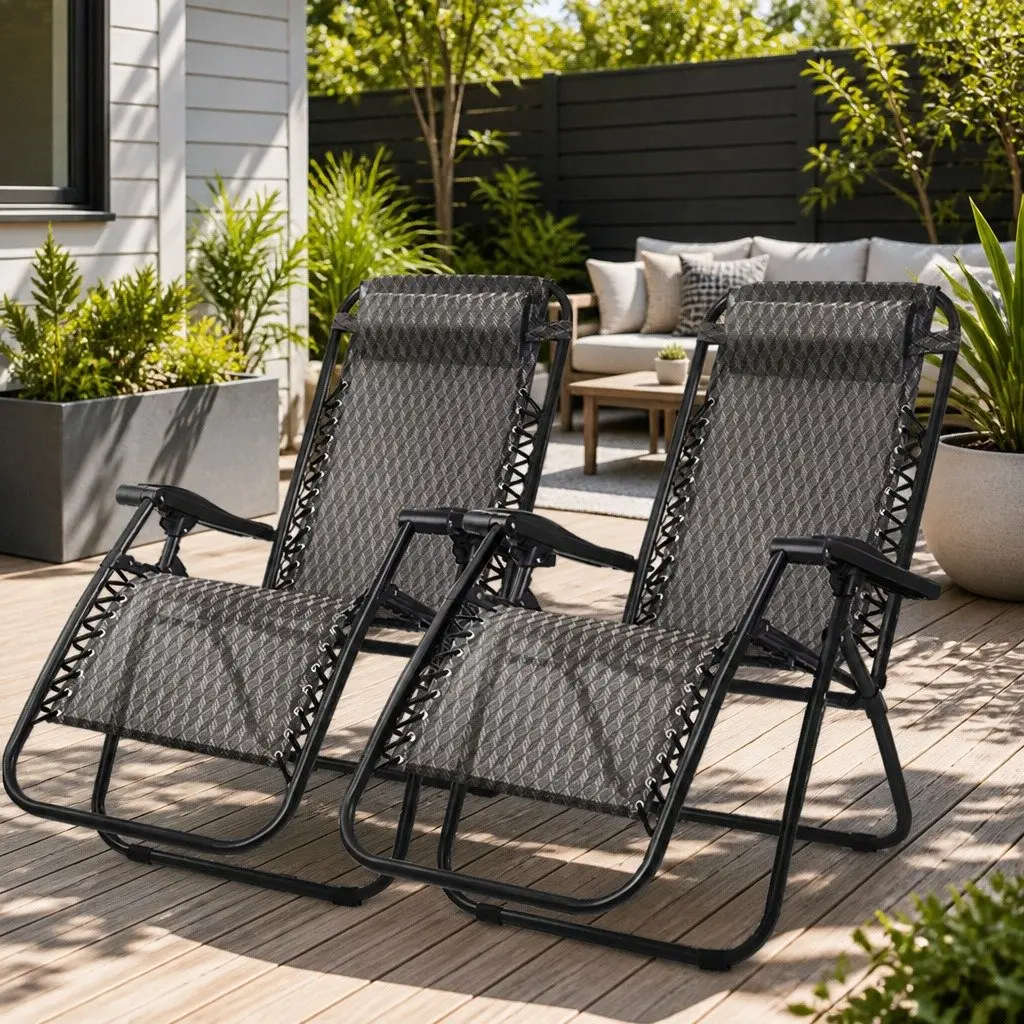 Zero Gravity Chair Outdoor Recliner Folding Adjustable Lounge 2 Piece Grey