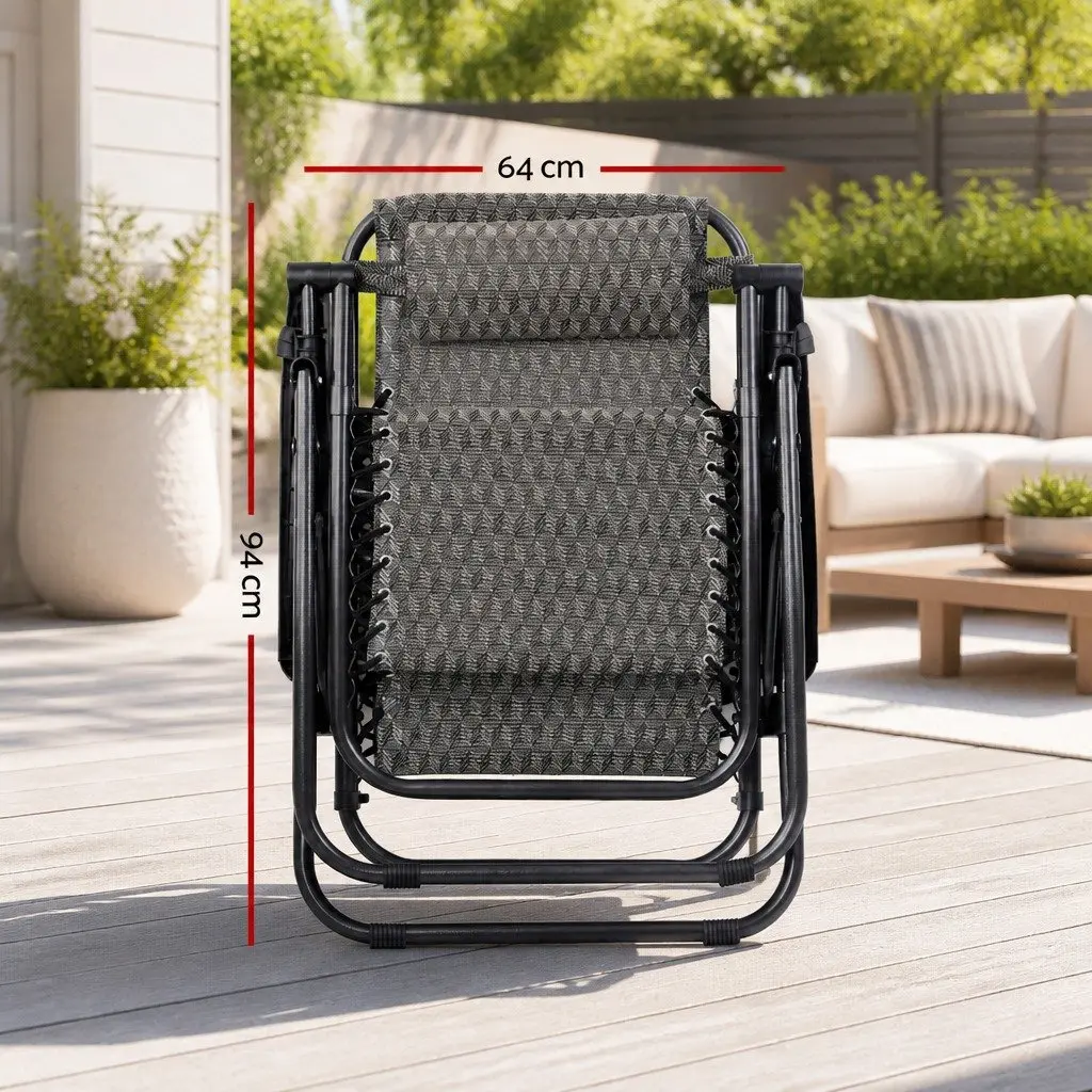 Zero Gravity Chair Outdoor Recliner Folding Adjustable Lounge 2 Piece Grey