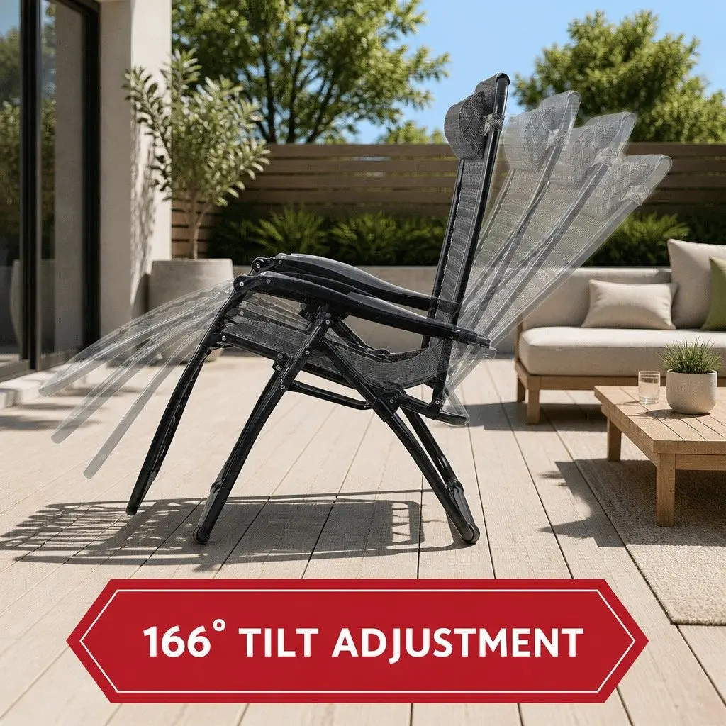 Zero Gravity Chair Outdoor Recliner Folding Adjustable Lounge 2 Piece Grey
