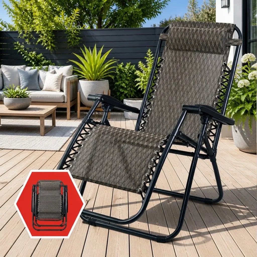 Zero Gravity Chair Outdoor Recliner Folding Adjustable Lounge 2 Piece Grey