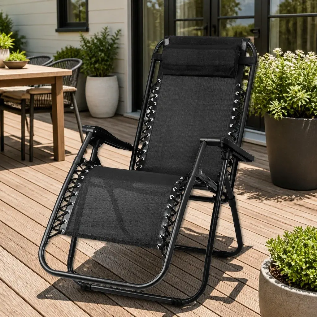 Zero Gravity Chair Outdoor Lounge Adjustable Folding Recliner Black