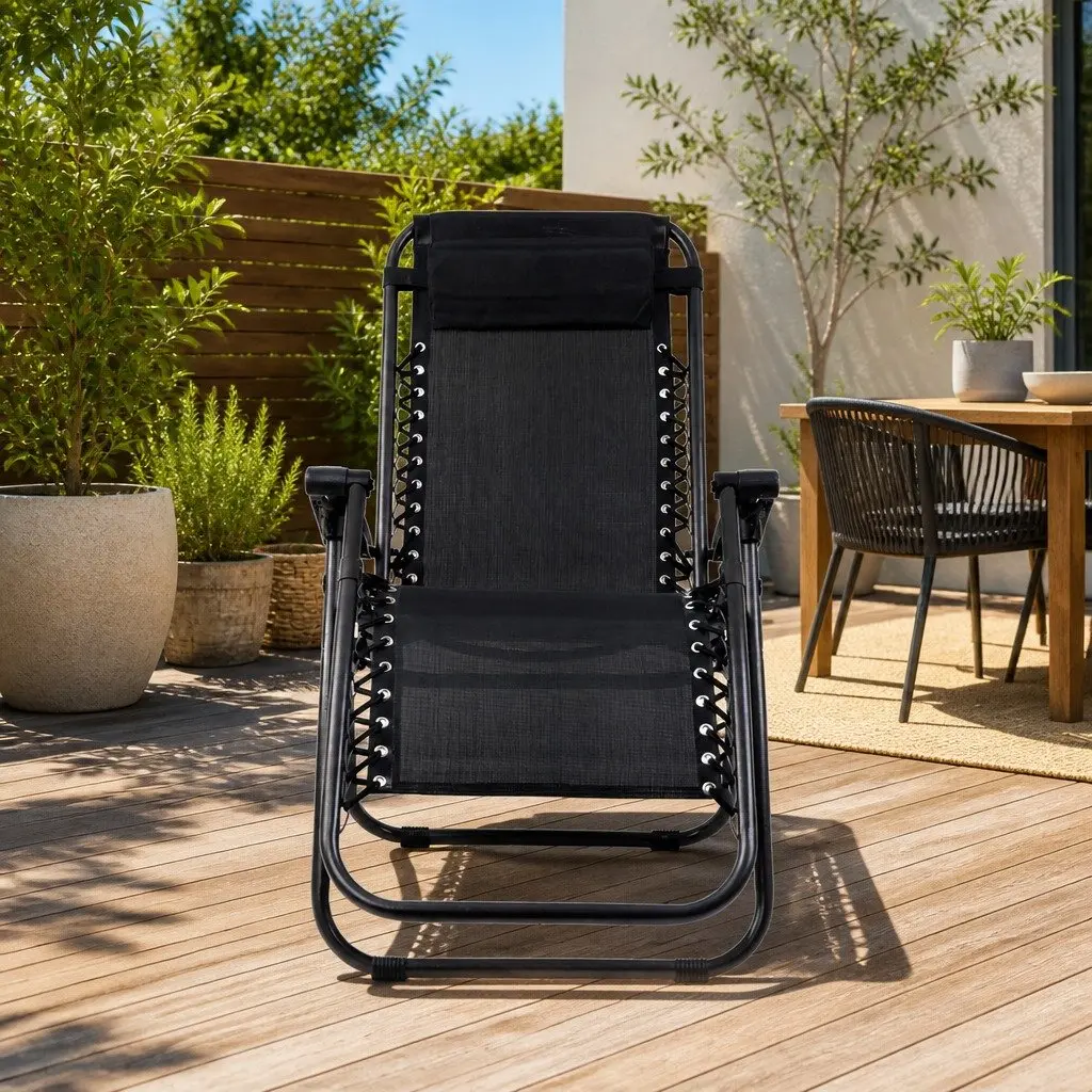 Zero Gravity Chair Outdoor Lounge Adjustable Folding Recliner Black