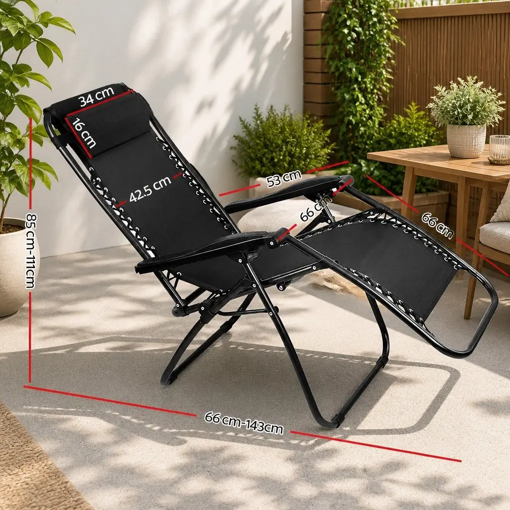 Zero Gravity Chair Outdoor Lounge Adjustable Folding Recliner Black