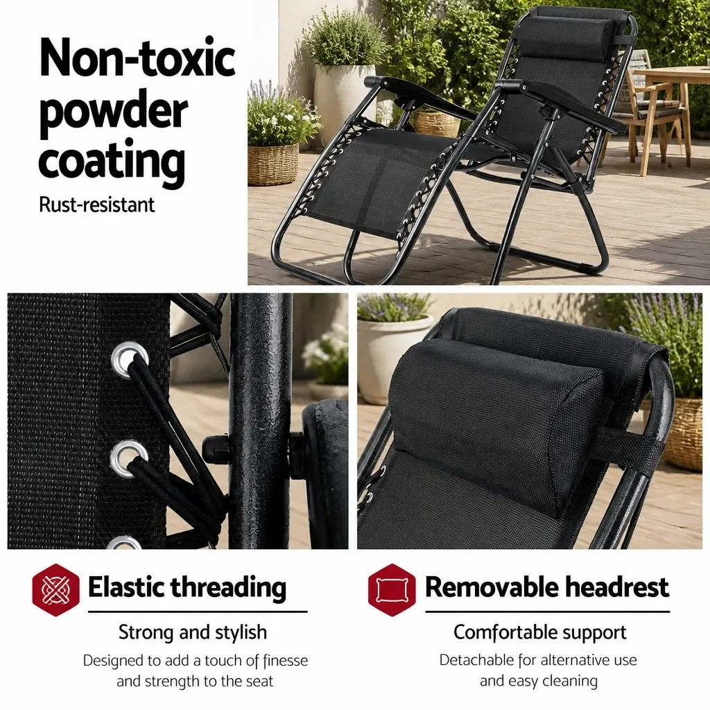Zero Gravity Chair Outdoor Lounge Adjustable Folding Recliner Black