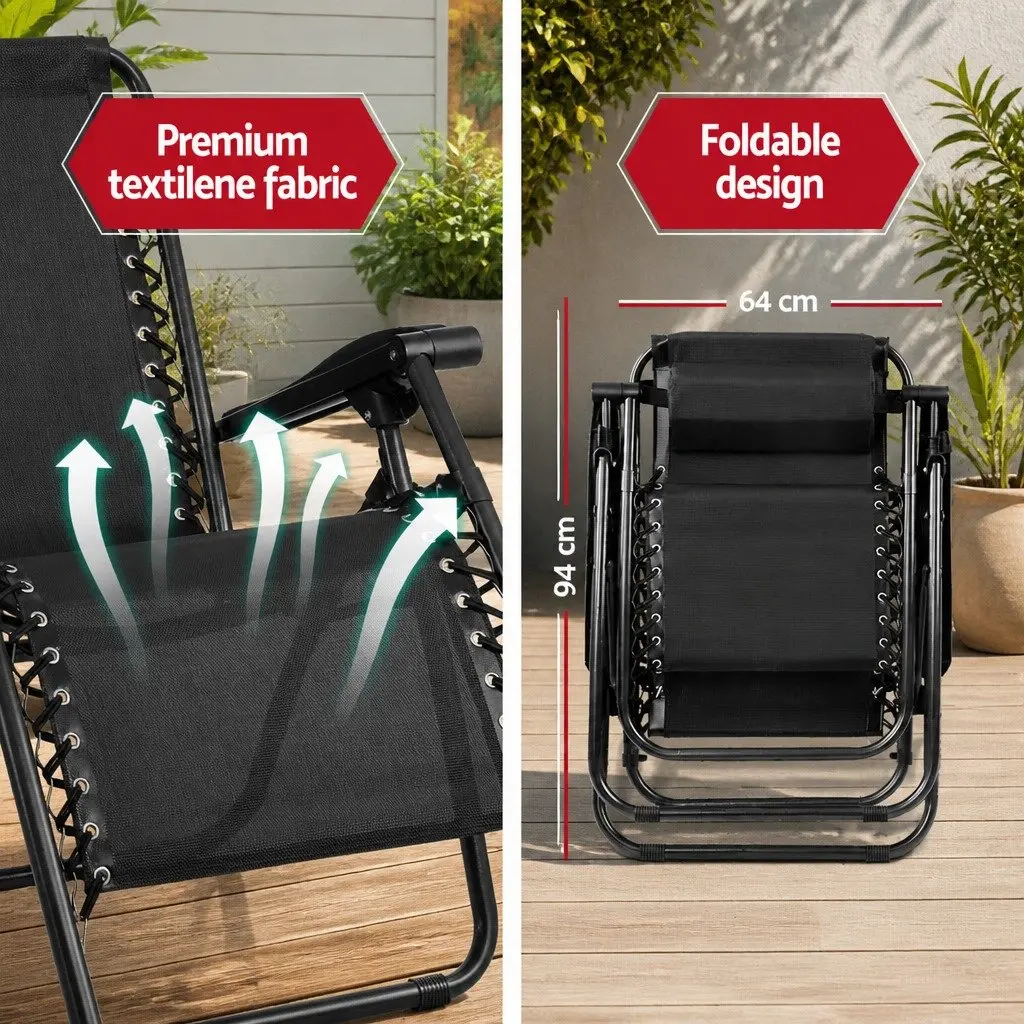 Zero Gravity Chair Outdoor Lounge Adjustable Folding Recliner Black