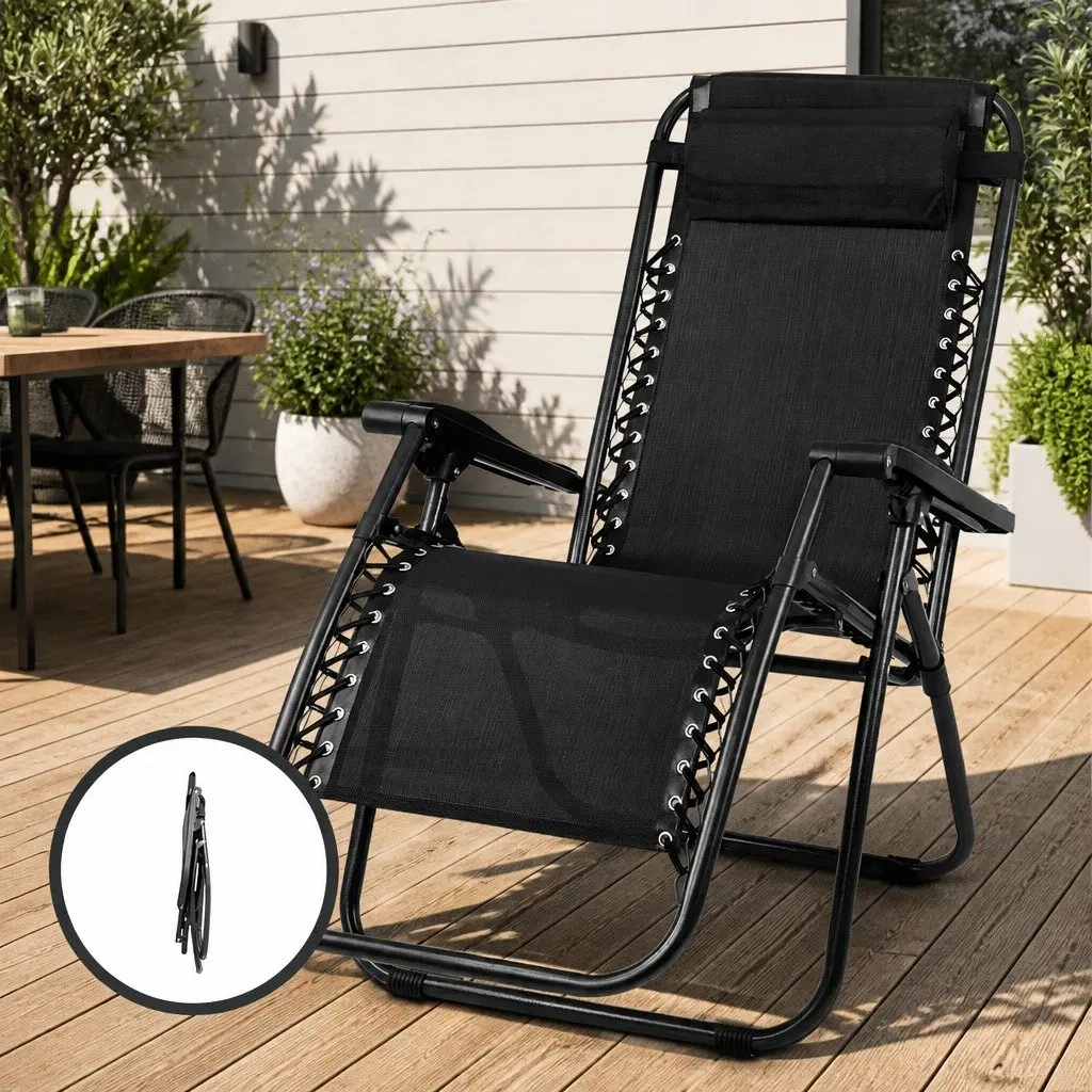 Zero Gravity Chair Outdoor Lounge Adjustable Folding Recliner Black