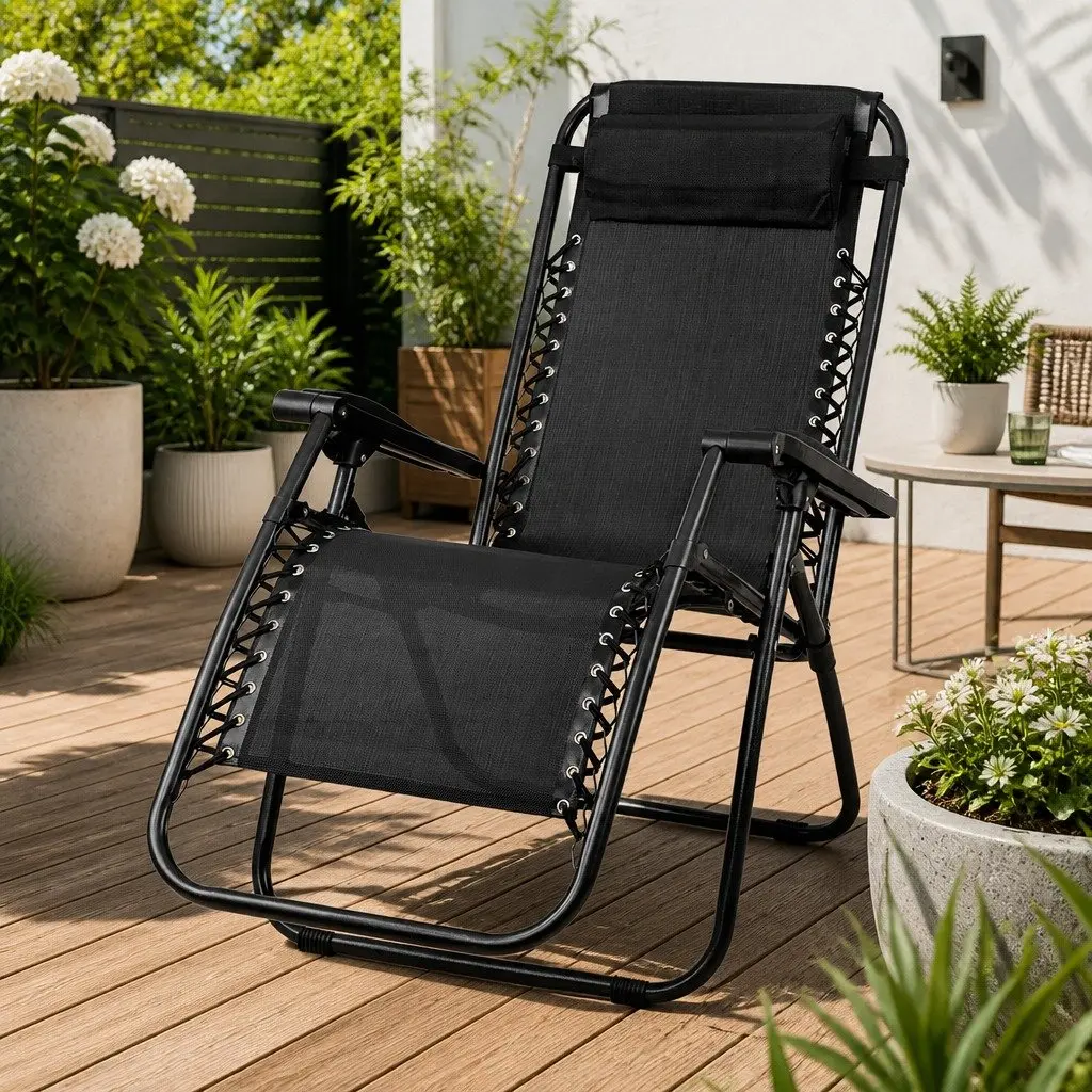 Zero Gravity Chair Outdoor Lounge Adjustable Folding Recliner Black