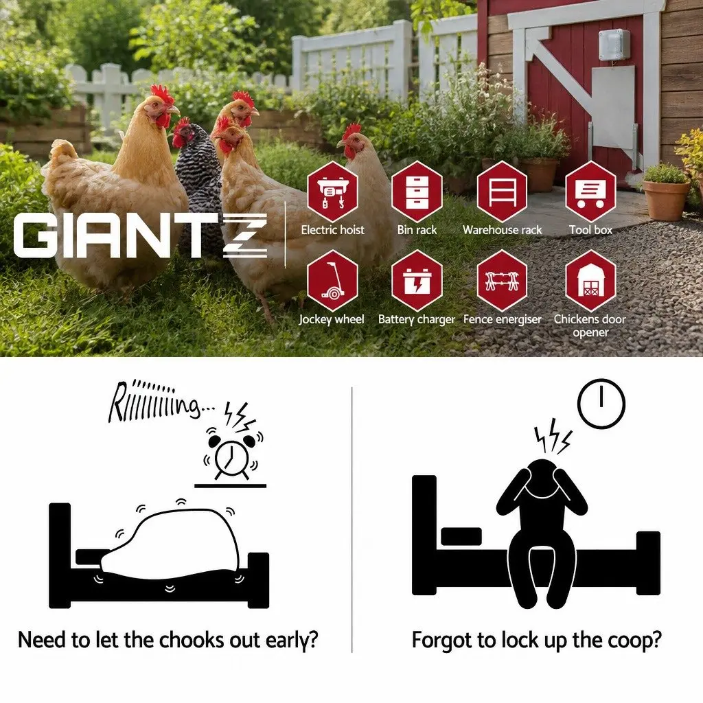 Automatic Chicken Coop Door Opener with Timer Light Sensor Control System for Farm Use Size 125mm x 125mm x 75mm
