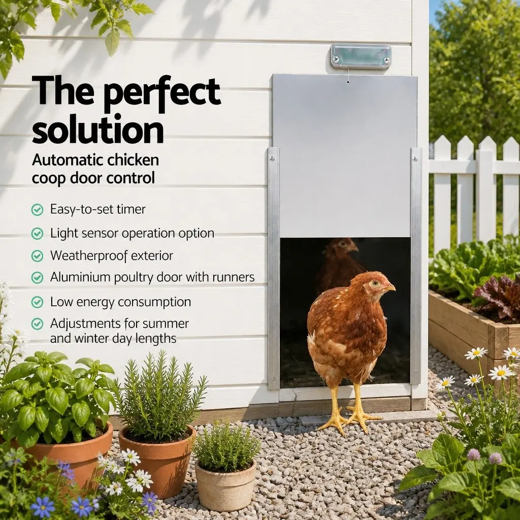 Automatic Chicken Coop Door Opener with Timer Light Sensor Control System for Farm Use Size 125mm x 125mm x 75mm