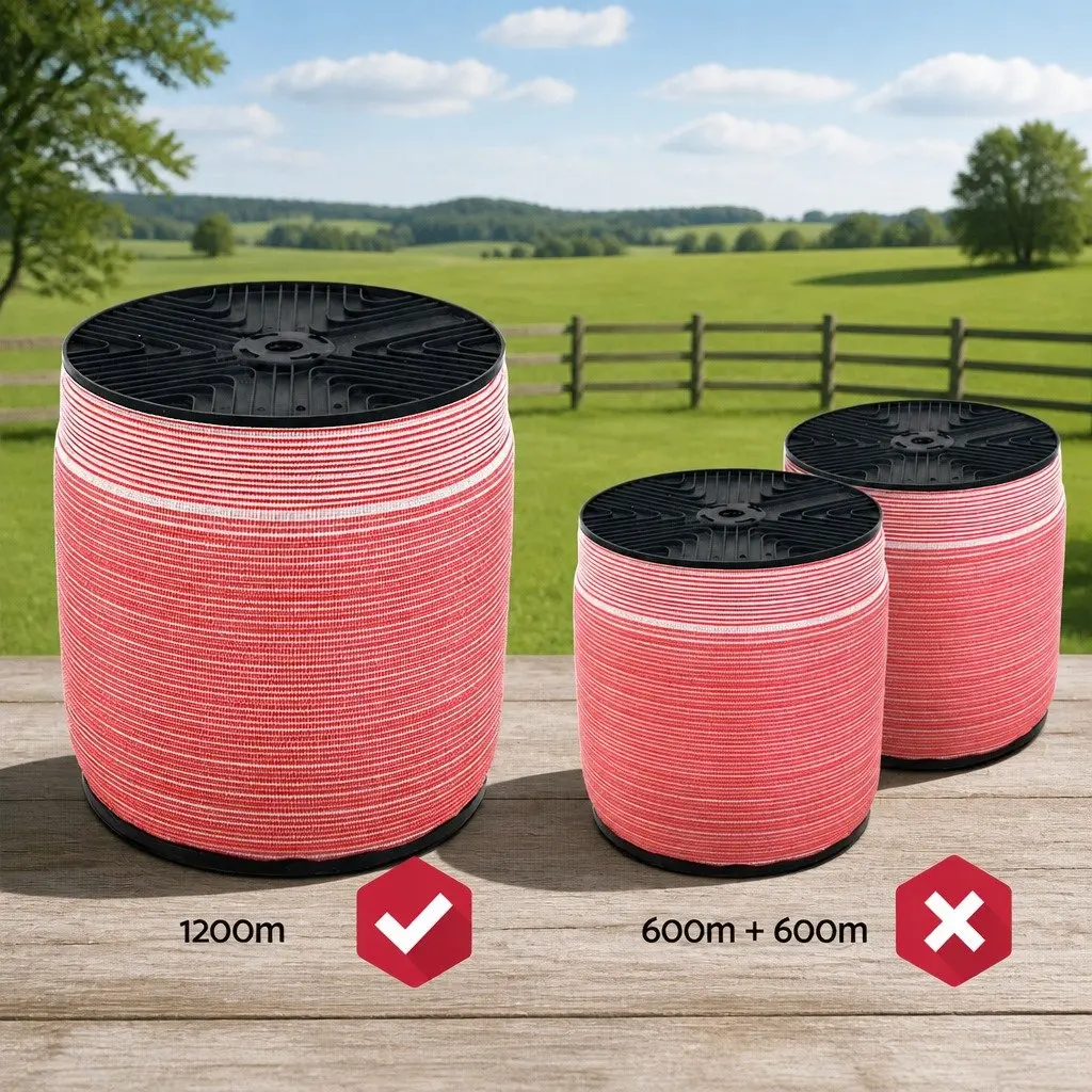Electric Fence Poly Tape 1200M 12mm Red White Livestock Horse Fencing Control