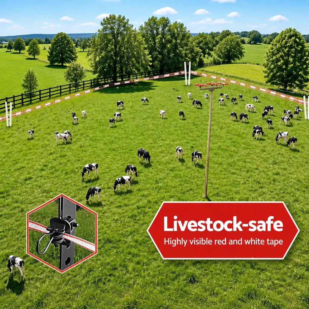Electric Fence Poly Tape 1200M 12mm Red White Livestock Horse Fencing Control