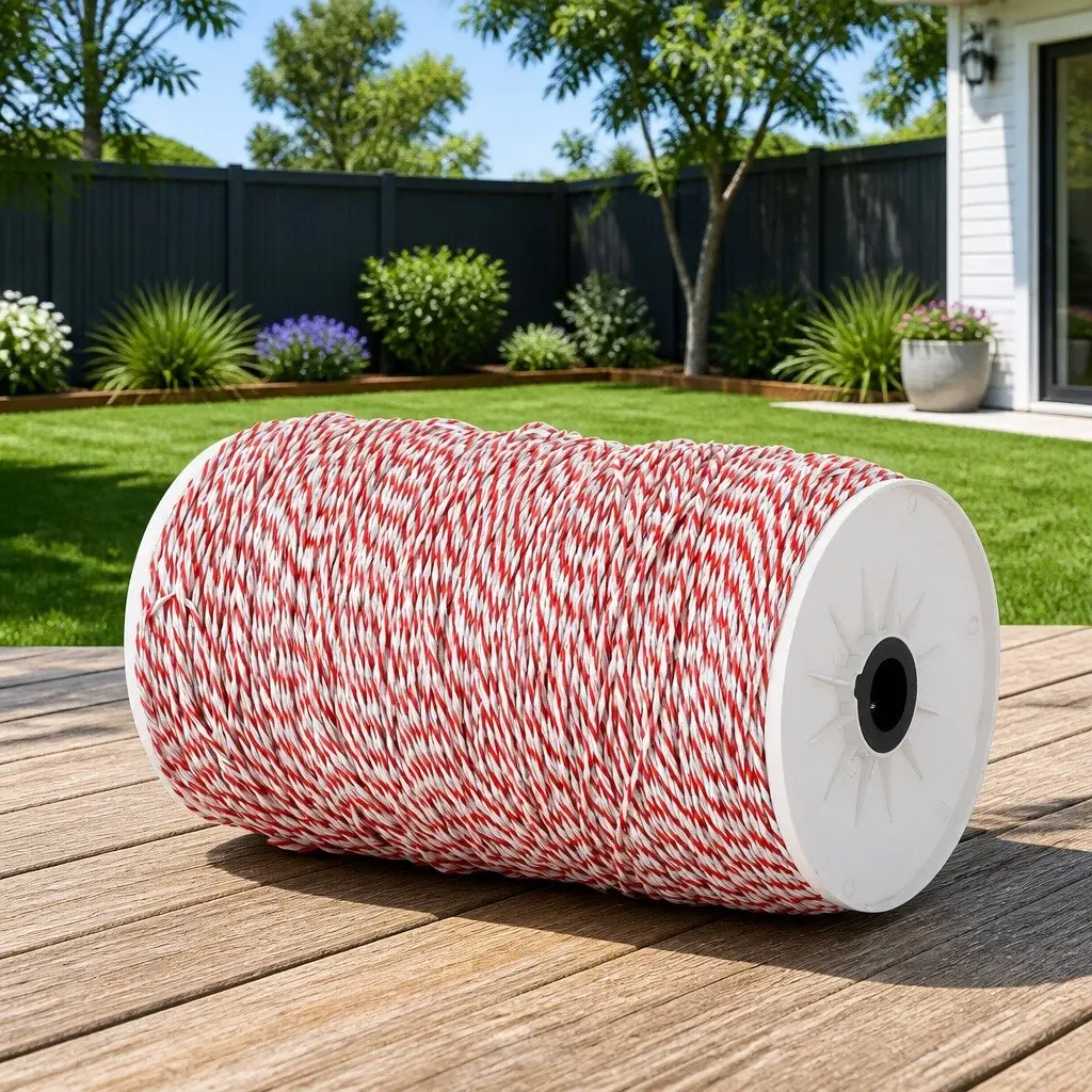 Electric Fence Polywire 1000M Red White Livestock Pet Containment Fencing Wire