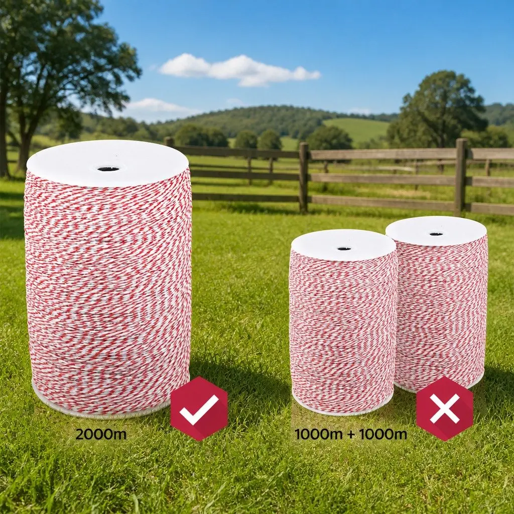 Electric Fence Poly Wire for Livestock Containment 2000M Red White