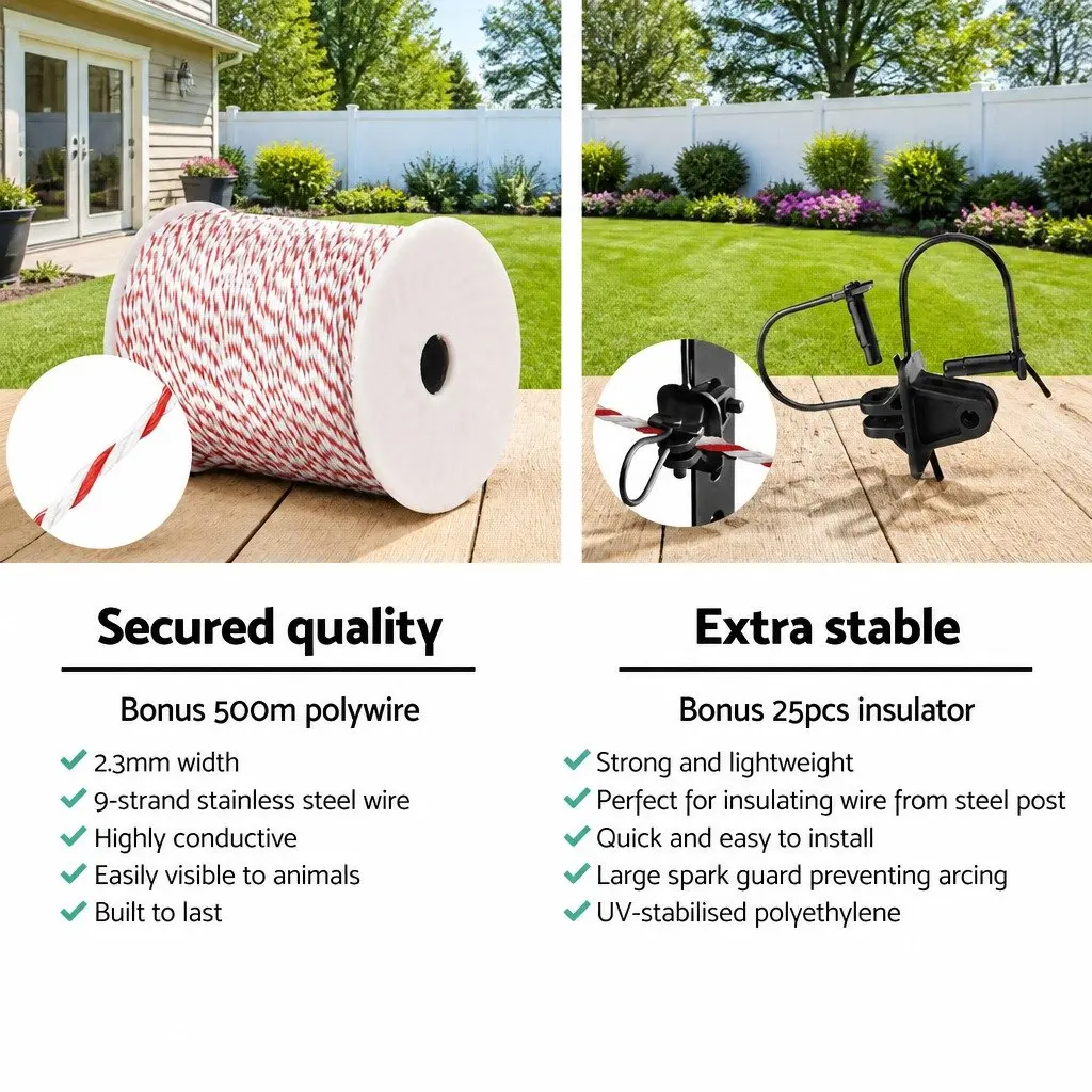 Electric Fence Polytape 500M Red White Livestock Fencing Wire Energiser