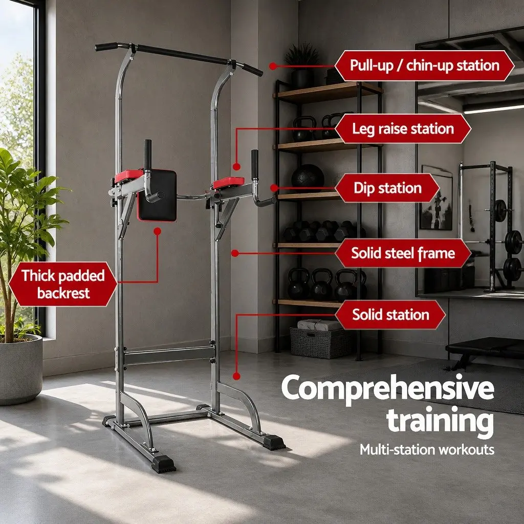 Multi-Function Home Gym Exercise Tower Chin Up Pull Up Bench Press Station 200kg
