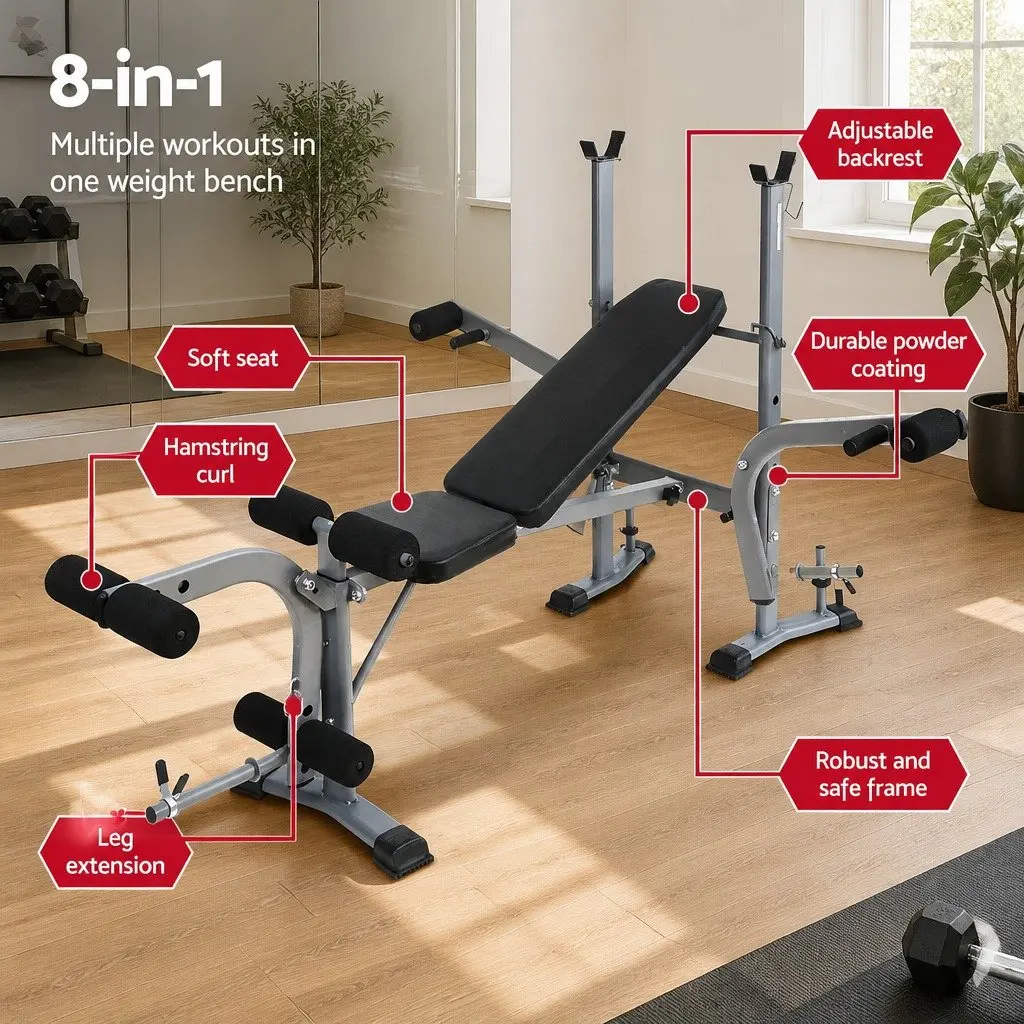 Multi Exercise 8-in-1 Weight Bench with 200kg Capacity