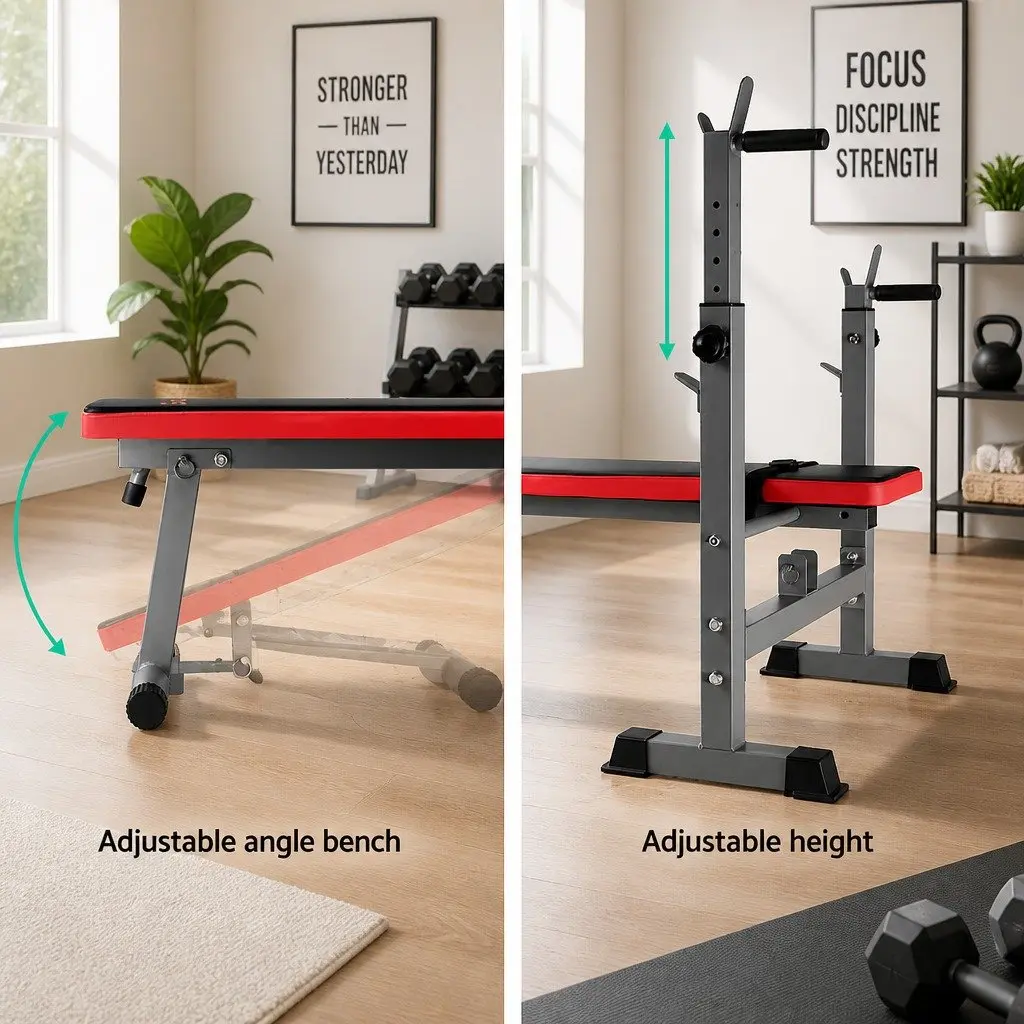 Weight Bench Squat Rack Home Gym Equipment Press Fitness 200kg Capacity Black