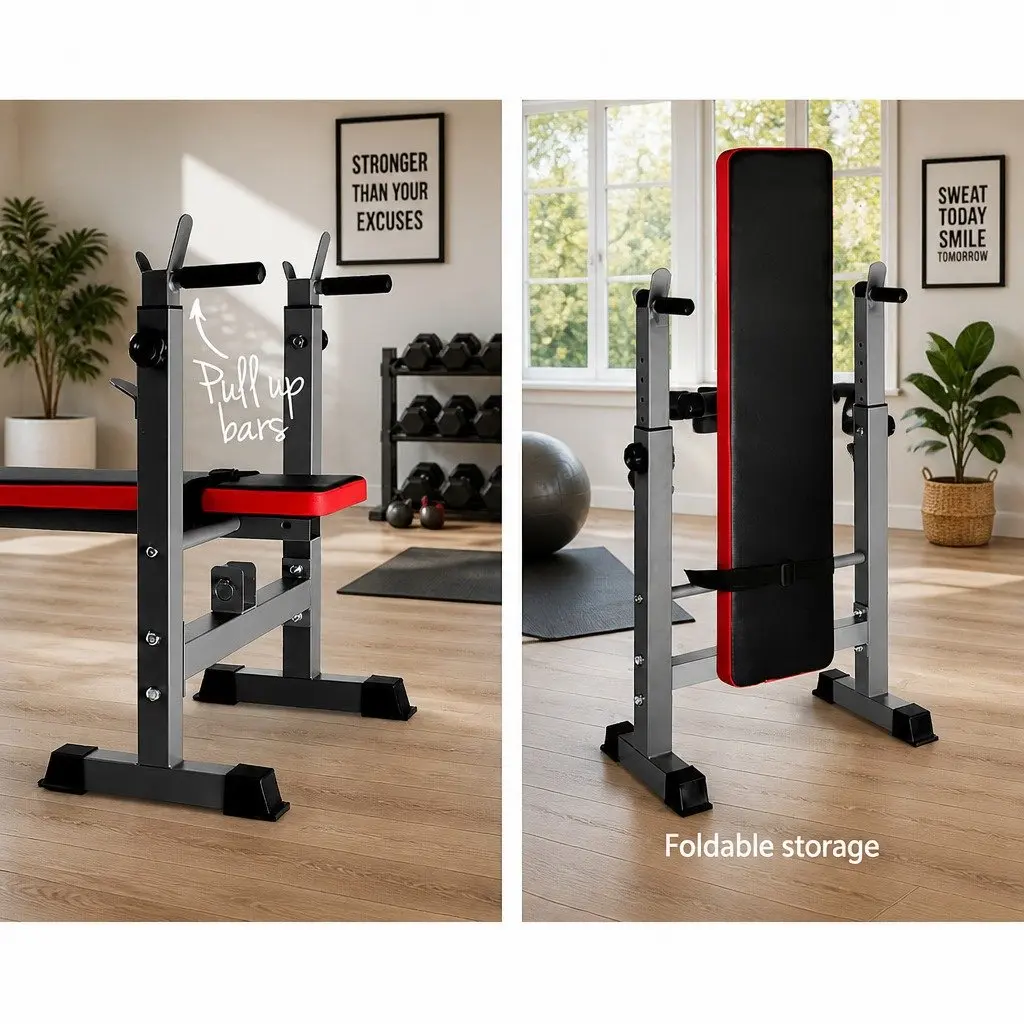 Weight Bench Squat Rack Home Gym Equipment Press Fitness 200kg Capacity Black