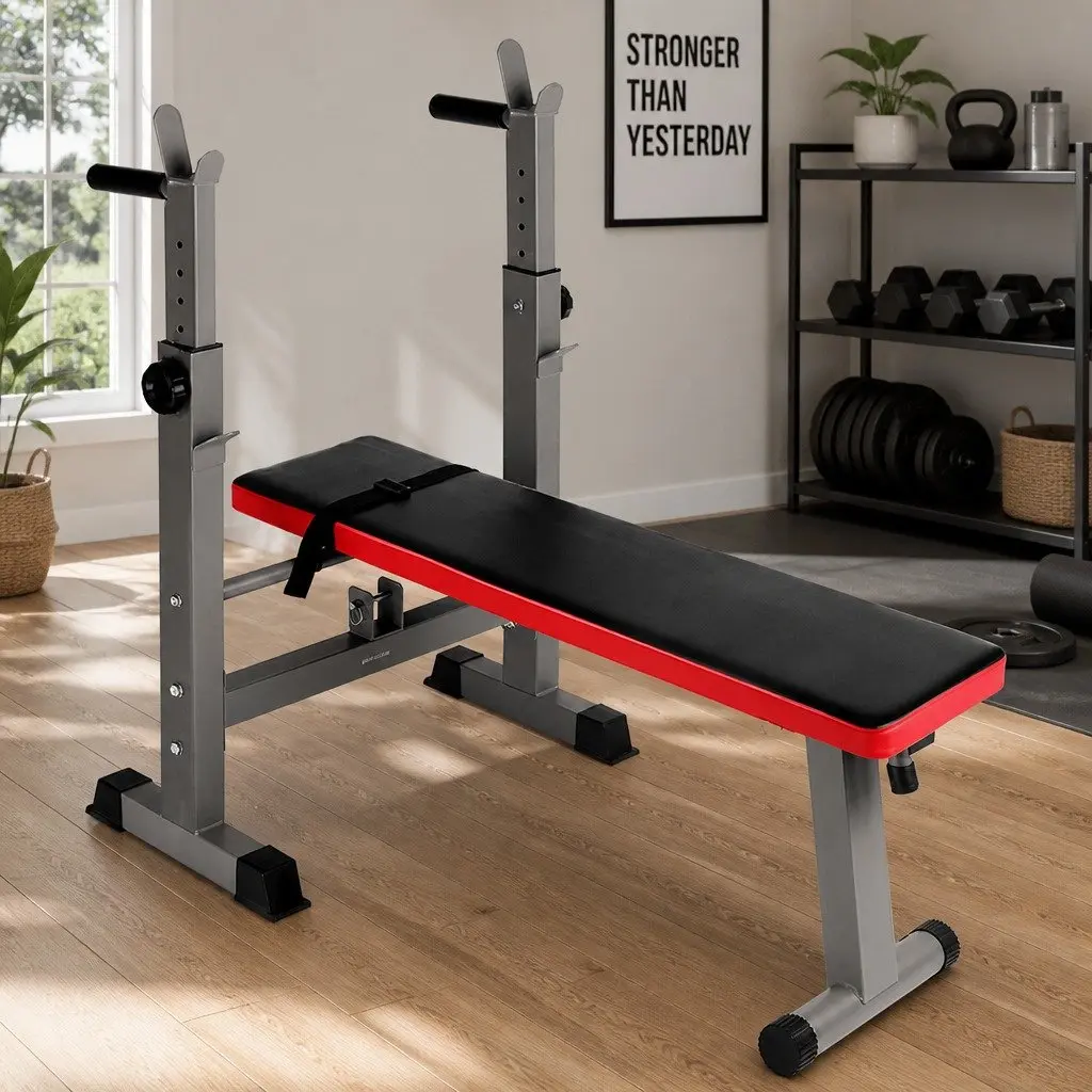 Weight Bench Squat Rack Home Gym Equipment Press Fitness 200kg Capacity Black