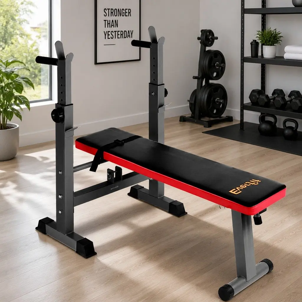 Weight Bench Squat Rack Home Gym Equipment Press Fitness 200kg Capacity Black