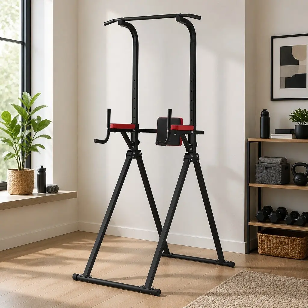 Chin Up Tower Pull Up Station Adjustable Dip Station Folding Home Gym Exercise