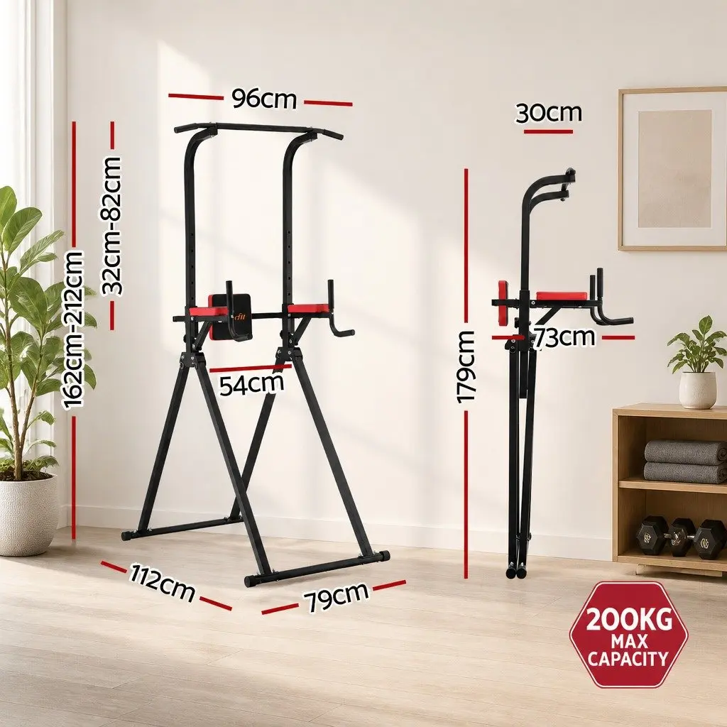 Chin Up Tower Pull Up Station Adjustable Dip Station Folding Home Gym Exercise