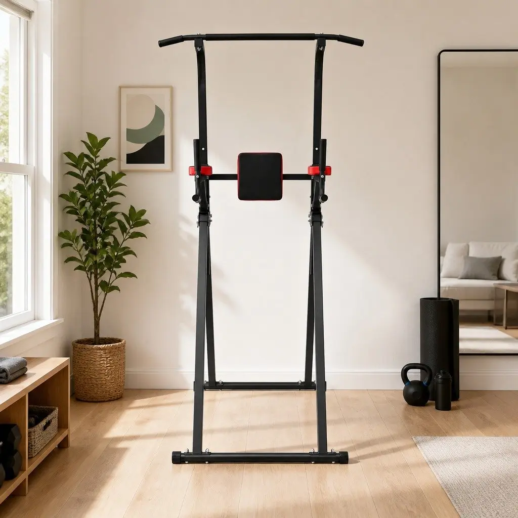 Chin Up Tower Pull Up Station Adjustable Dip Station Folding Home Gym Exercise