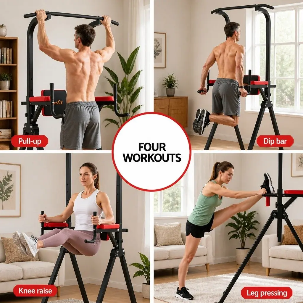 Chin Up Tower Pull Up Station Adjustable Dip Station Folding Home Gym Exercise