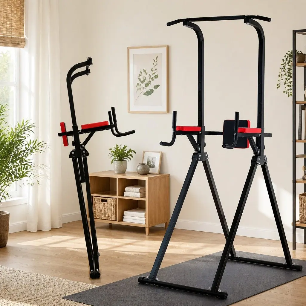 Chin Up Tower Pull Up Station Adjustable Dip Station Folding Home Gym Exercise