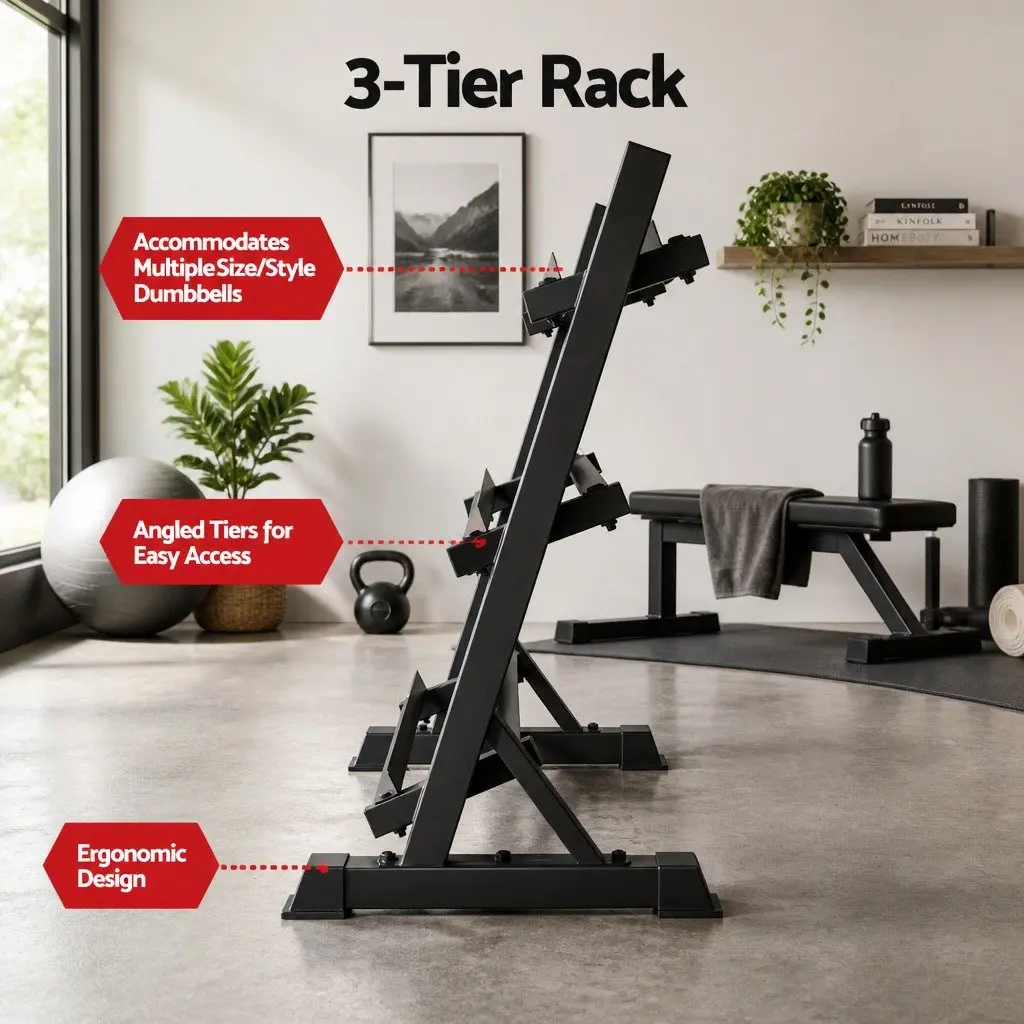 Dumbbell Rack Home Gym 3-Tier Heavy Duty Weight Storage Kettlebell Organiser