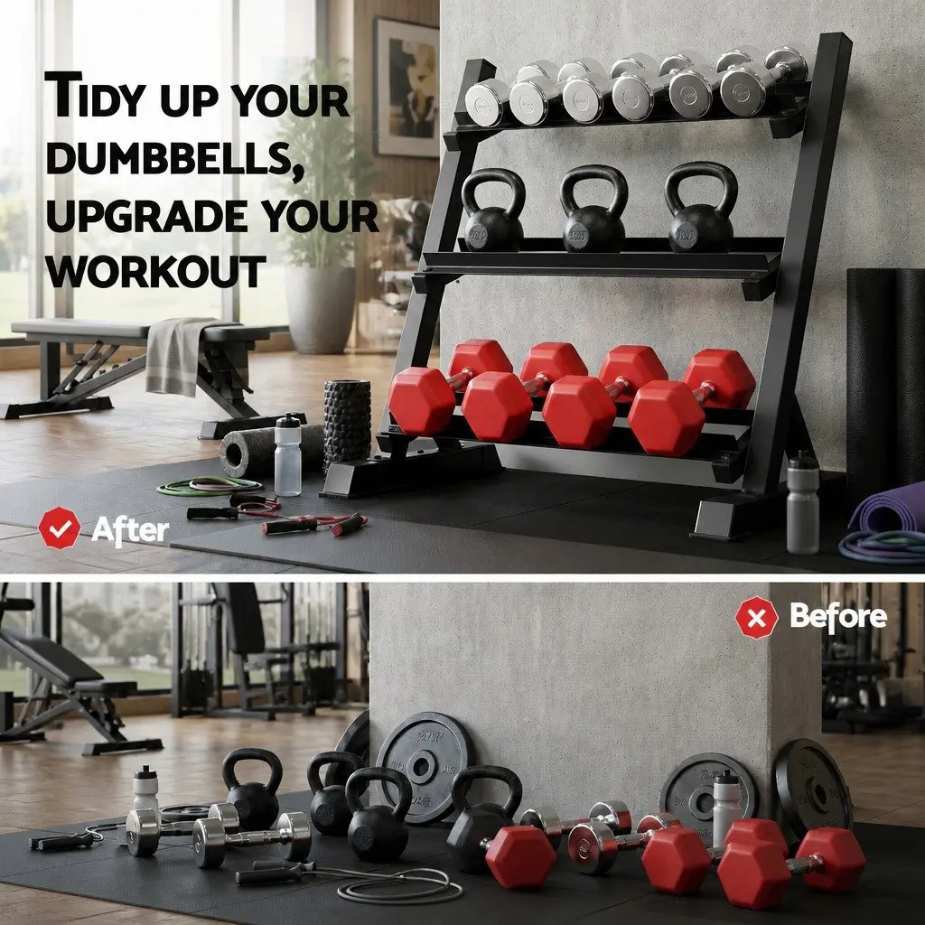 Dumbbell Rack Home Gym 3-Tier Heavy Duty Weight Storage Kettlebell Organiser