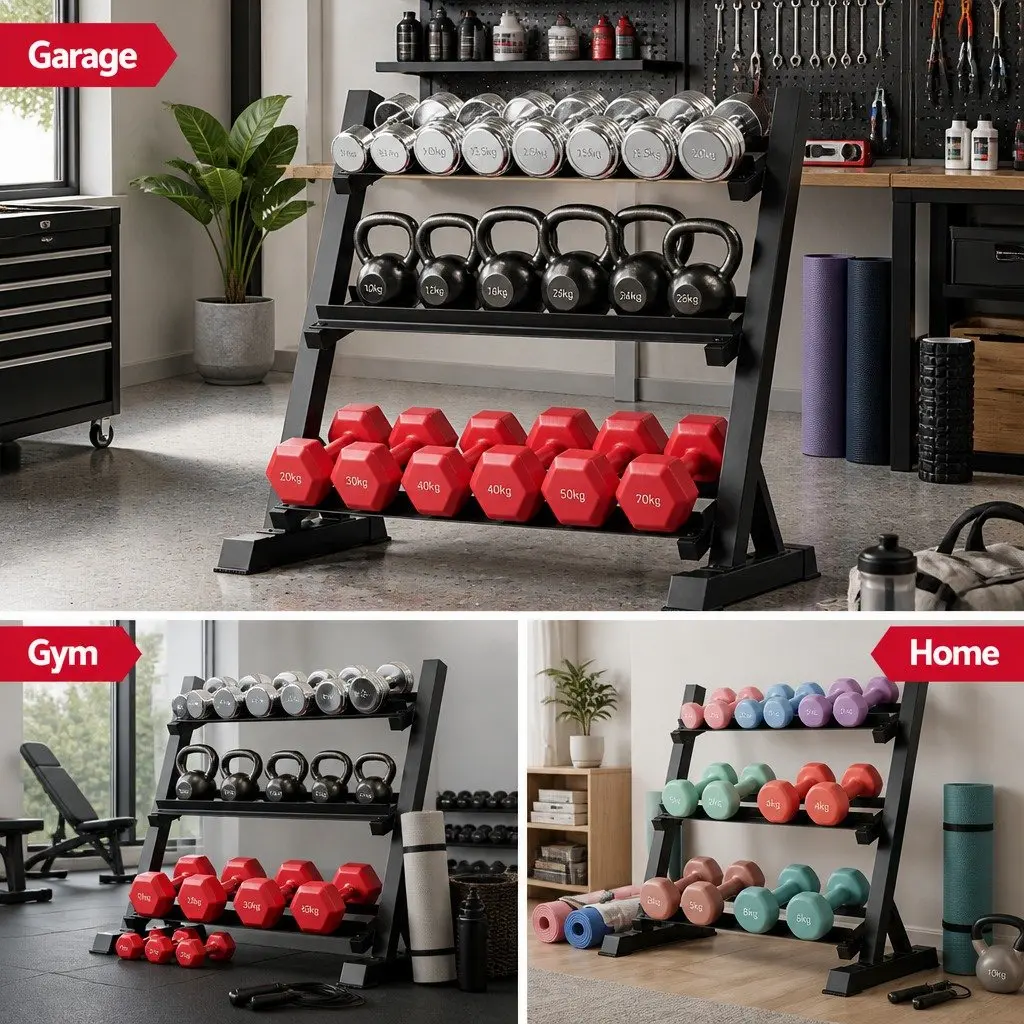 Dumbbell Rack Home Gym 3-Tier Heavy Duty Weight Storage Kettlebell Organiser