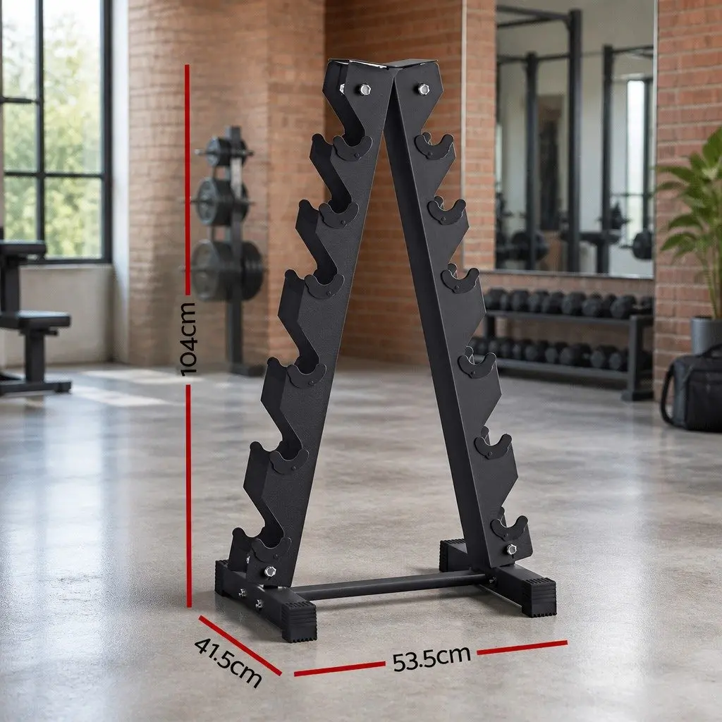 6 Tier Dumbbell Rack Storage Stand Home Gym Equipment Organizer Black 200kg