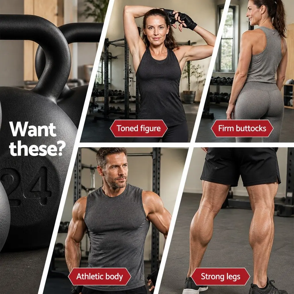 22kg Kettlebell Set with Anti-Slip Grip & Rubber Coating
