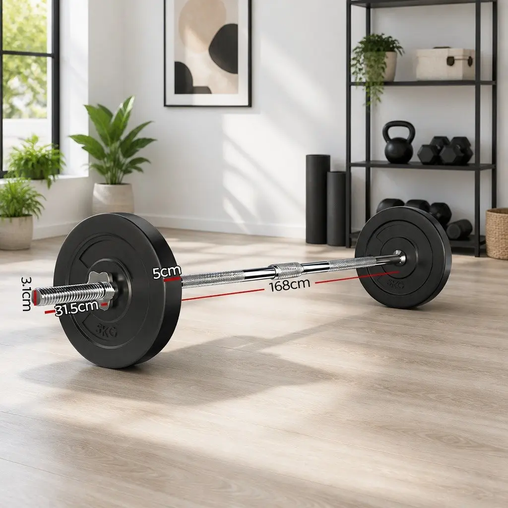18kg Barbell Set Weight Plates Home Gym Exercise Bench Lifting Training Kit
