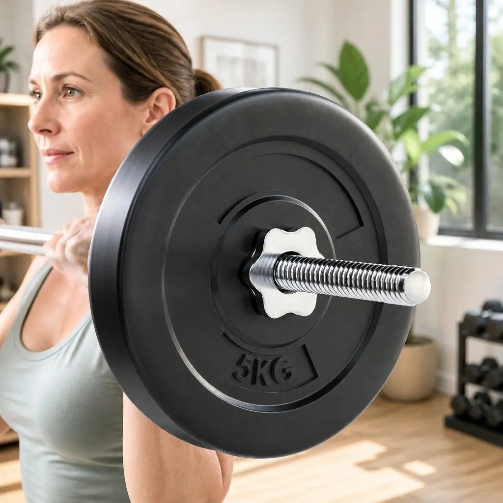 18kg Barbell Set Weight Plates Home Gym Exercise Bench Lifting Training Kit