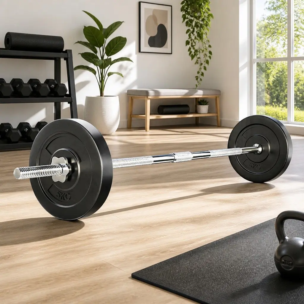 18kg Barbell Set Weight Plates Home Gym Exercise Bench Lifting Training Kit