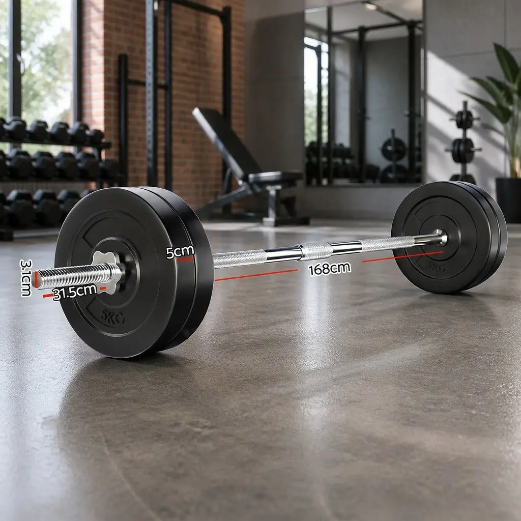 Barbell Set for Home Gym 28kg with Weight Plates and 168cm Barbell Bar