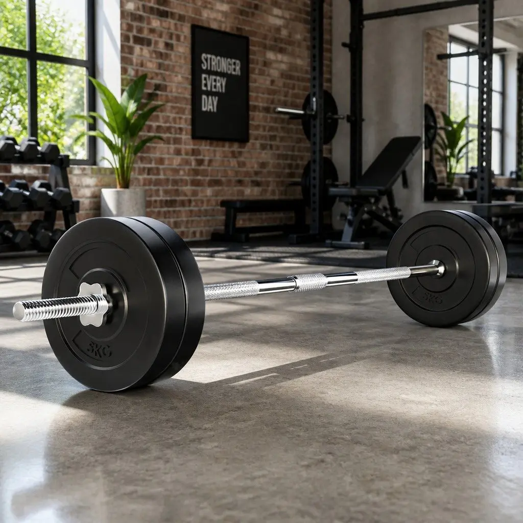 Barbell Set for Home Gym 28kg with Weight Plates and 168cm Barbell Bar