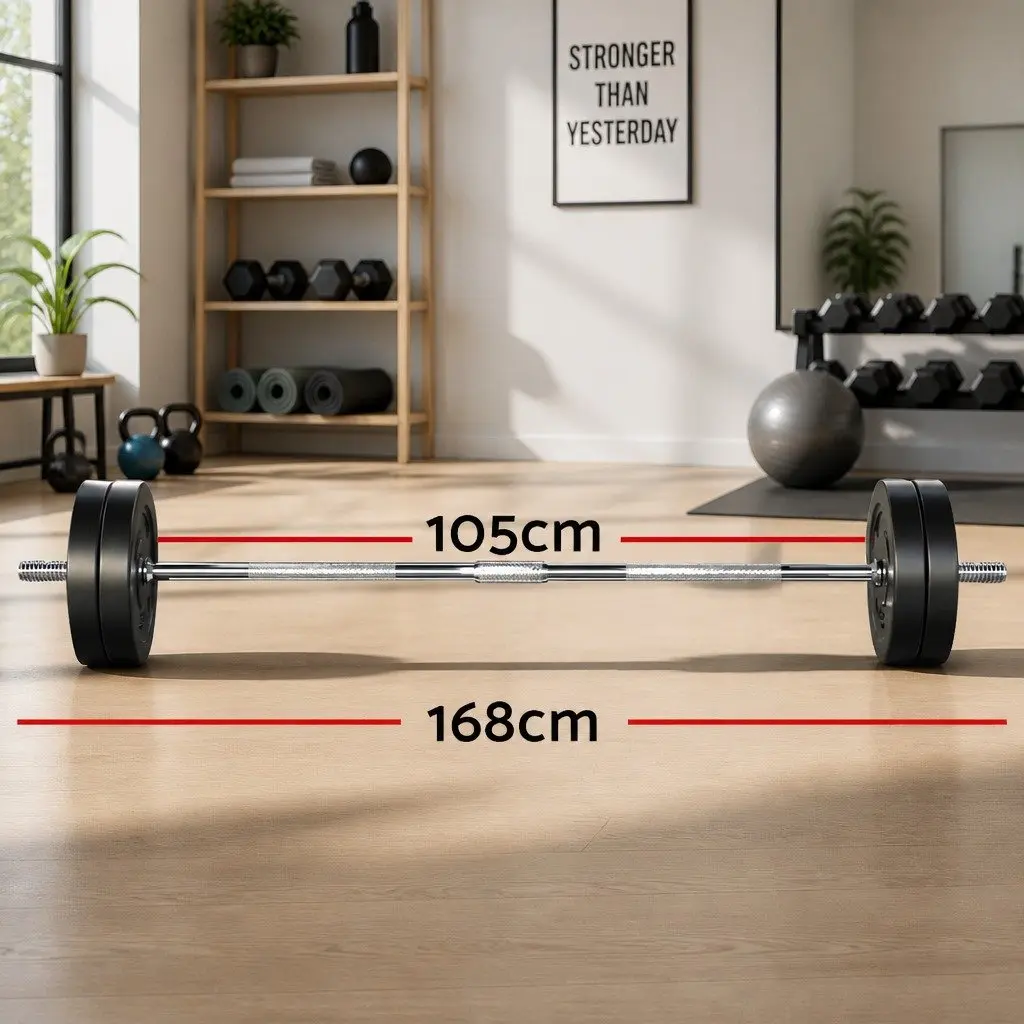 48kg Barbell Set with Weight Plates and Bench 168cm Home Gym Equipment