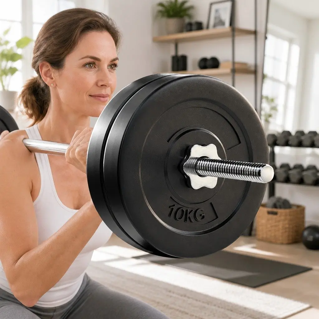 48kg Barbell Set with Weight Plates and Bench 168cm Home Gym Equipment