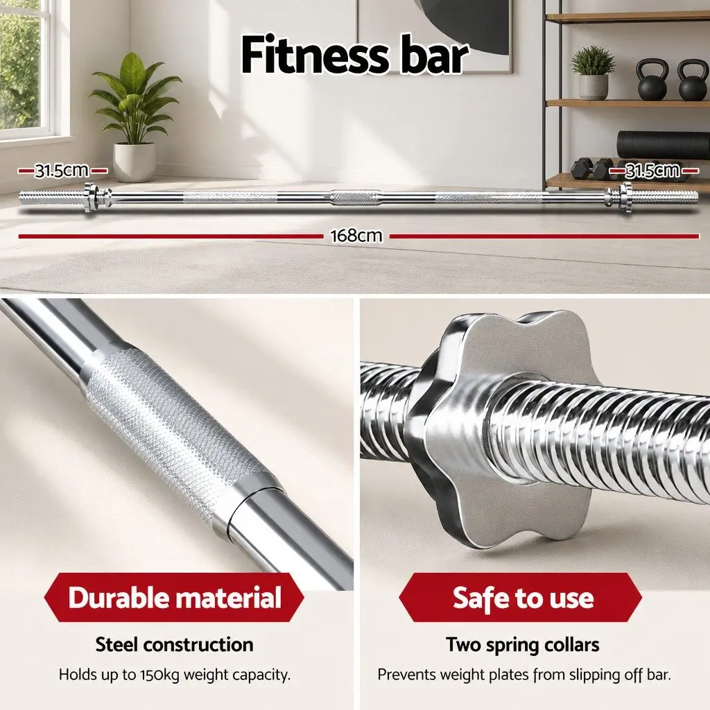 48kg Barbell Set with Weight Plates and Bench 168cm Home Gym Equipment