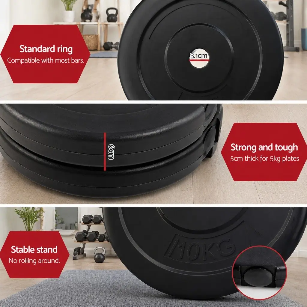 48kg Barbell Set with Weight Plates and Bench 168cm Home Gym Equipment