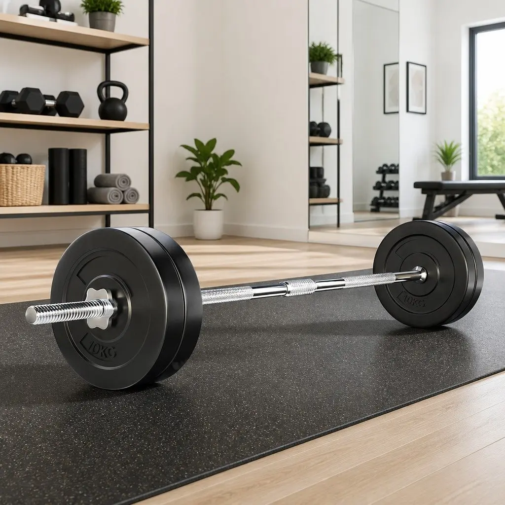 48kg Barbell Set with Weight Plates and Bench 168cm Home Gym Equipment