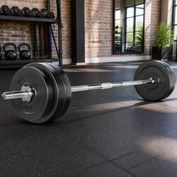 58kg Barbell Set with 168cm Steel Bar and Weight Plates