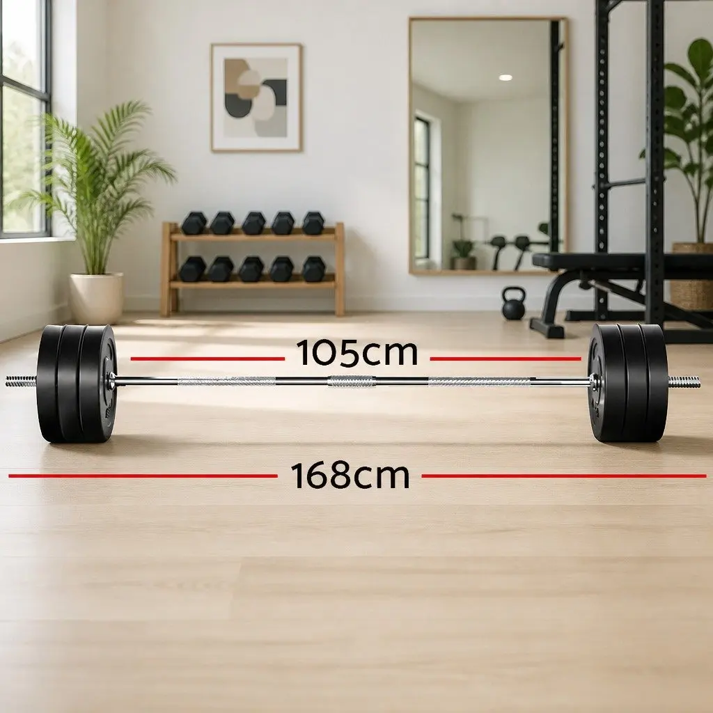 Barbell Set for Home Gym 68kg with Weight Plates and Lifting Bench 168cm