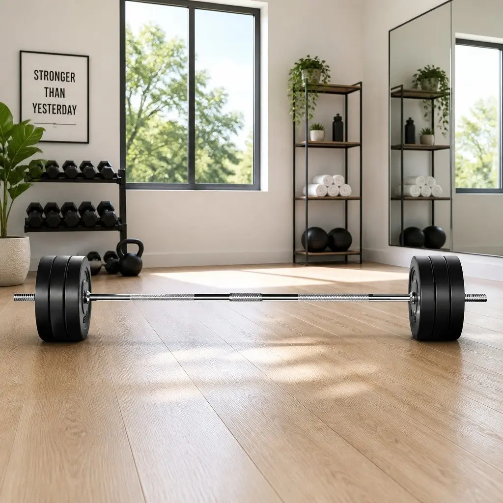 Barbell Set for Home Gym 68kg with Weight Plates and Lifting Bench 168cm