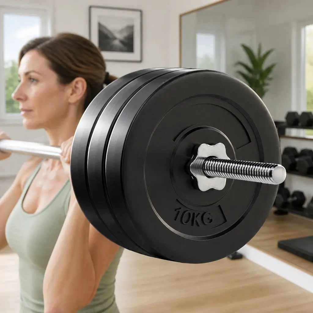 Barbell Set for Home Gym 68kg with Weight Plates and Lifting Bench 168cm